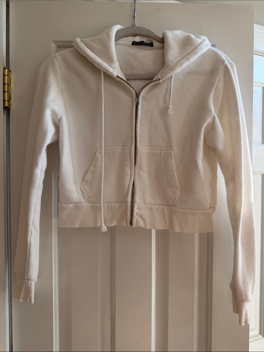 Brandy Melville Cream Cropped Zip Hoodie